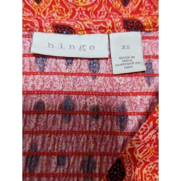 Hinge Women's Orange Printed V-Neck Hi-Low Long-Sleeve Tee Top Size XS - Picture 4 of 5
